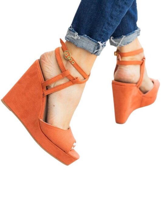 Qupid Shoes - Qupid Shoe Strappy Wedge Sandals Open Toe Ash Coral Size 8